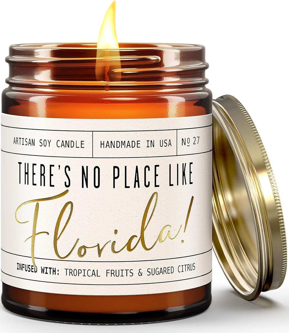 Florida Gifts, Florida Decor for Home - 'There's No Place Like Florida' Candle, w/Tropical Fruits & Sugared Citrus - By Soy and Sass - Bring the Coast Indoors, Scent First