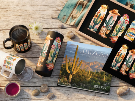 Arizona Grand Canyon and red rock-themed mug, tumbler, and wall art collection for desert lovers and snowbirds