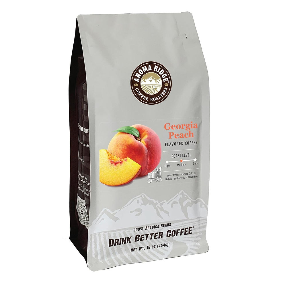 Aroma Ridge Georgia Peach Flavored Coffee, Fresh Roasted, Whole Bean, 1 pound bag - The Taste of the Peach State in Your Cup