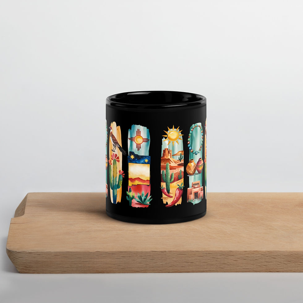 New Mexico Spirit - Desert & Pueblo Brushstroke Black Glossy Mug