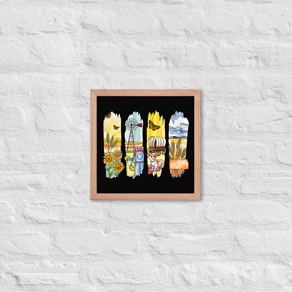 Thumbnail: Kansas - Sunflower State, Wheat & Prairie Life Framed Poster