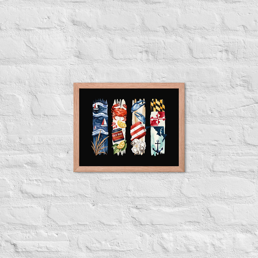 Thumbnail: Maryland Brushstrokes - Bay Life, Crabs & Coastline Framed Poster