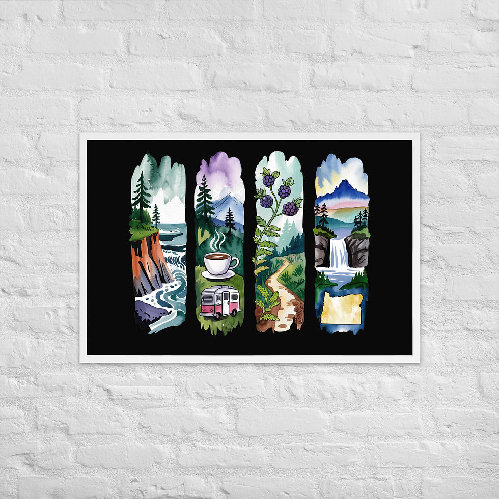 Thumbnail: Oregon Wild - Cliffs, Pines & Adventure Brushstrokes Framed Poster
