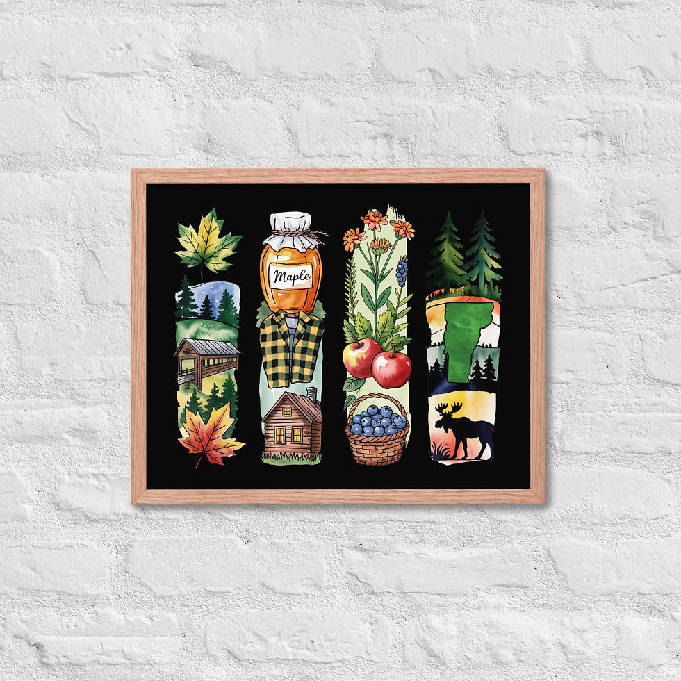 Thumbnail: Vermont Vibes - Mountains, Cabins & Maple Brushstrokes Framed Poster
