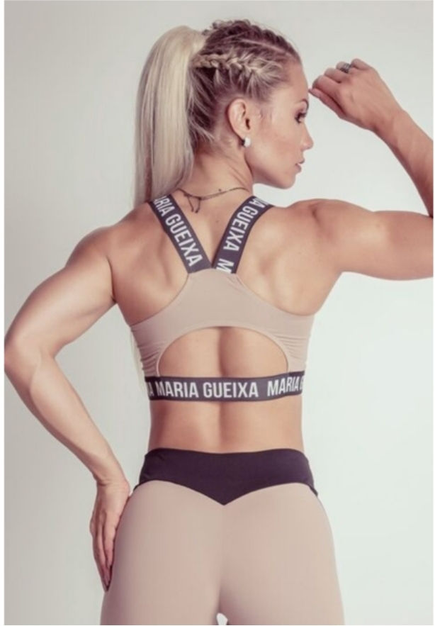 Thumbnail: MARIA GUEIXA NETTED CUTOUT FITNESS TOP - 005122, brazilian beige sports bra, mesh sports bra
