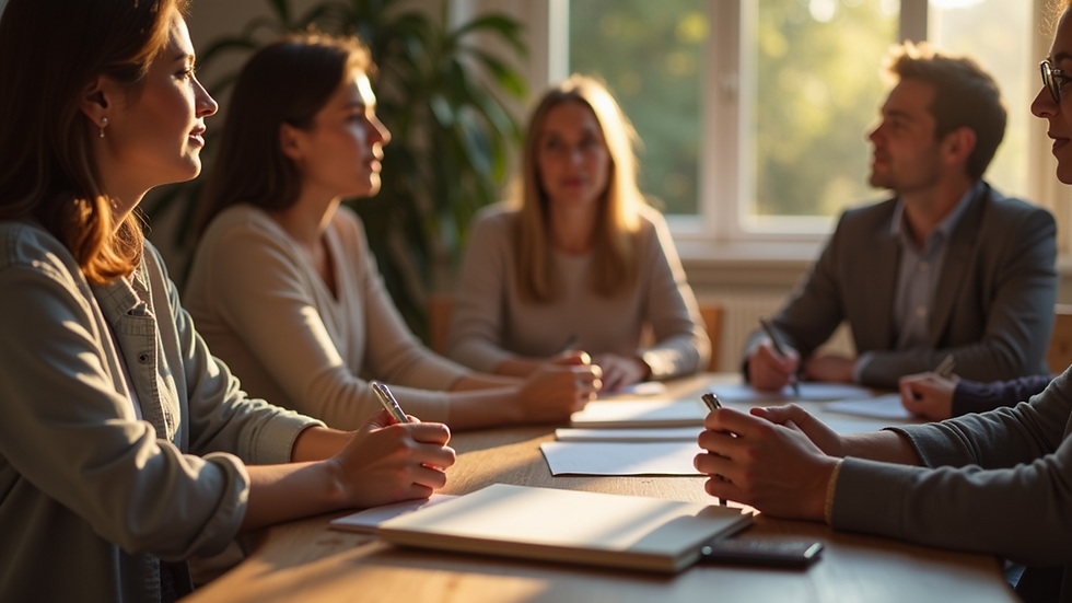 Close-up view of a group of people engaged in a therapeutic workshop