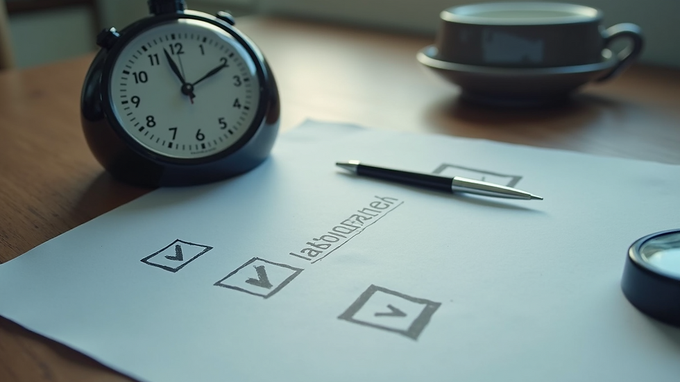 High angle view of a timer and cleaning checklist on a desk