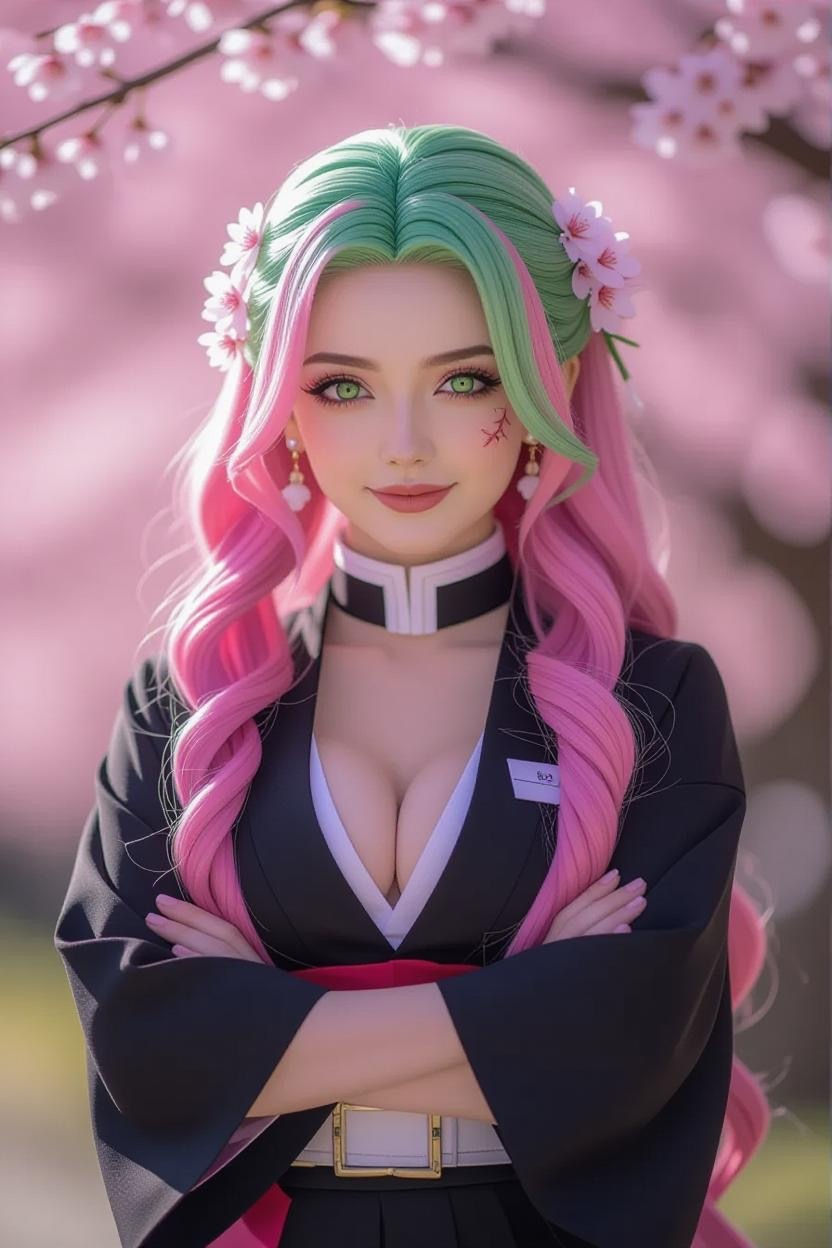 Colorful AI beauty with pink hair, Demon fighter anime inspired look