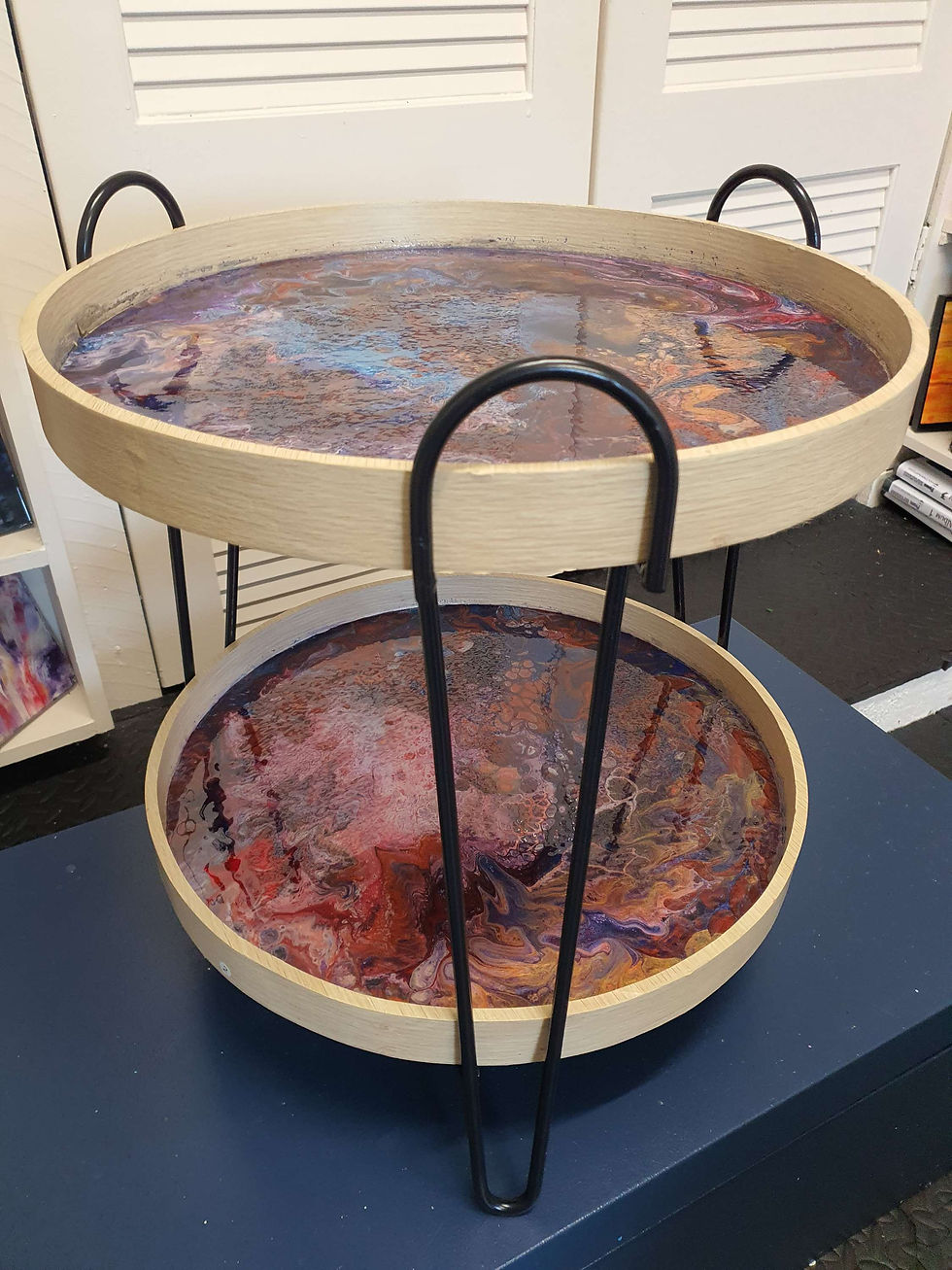 Acrylic Pour Oak Side Table