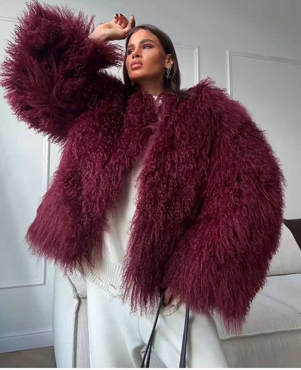Thumbnail: Mongolian Fur Coat Fur Jacket Women's Elegant Fluffy Solid Color Thickened