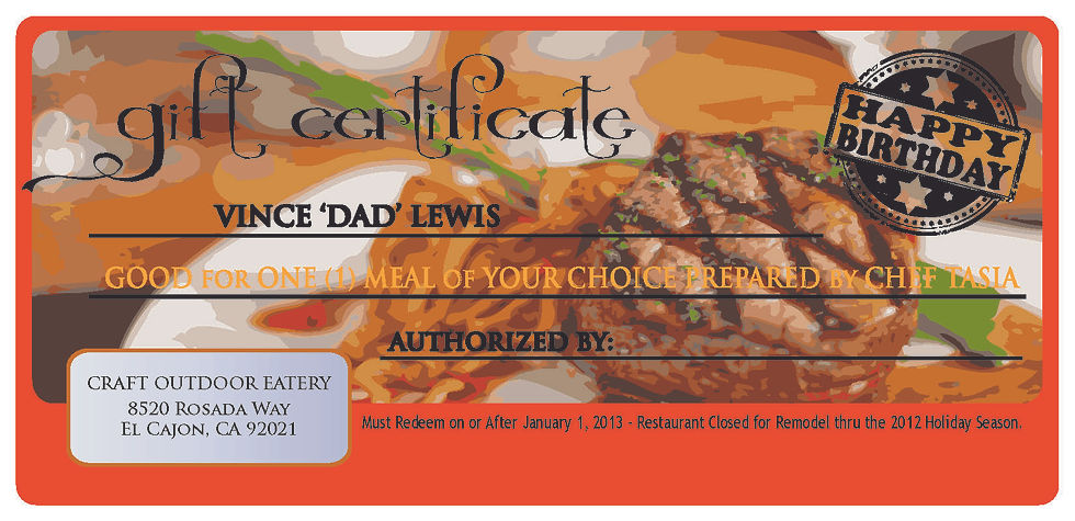 DINNER CERTIFICATE
