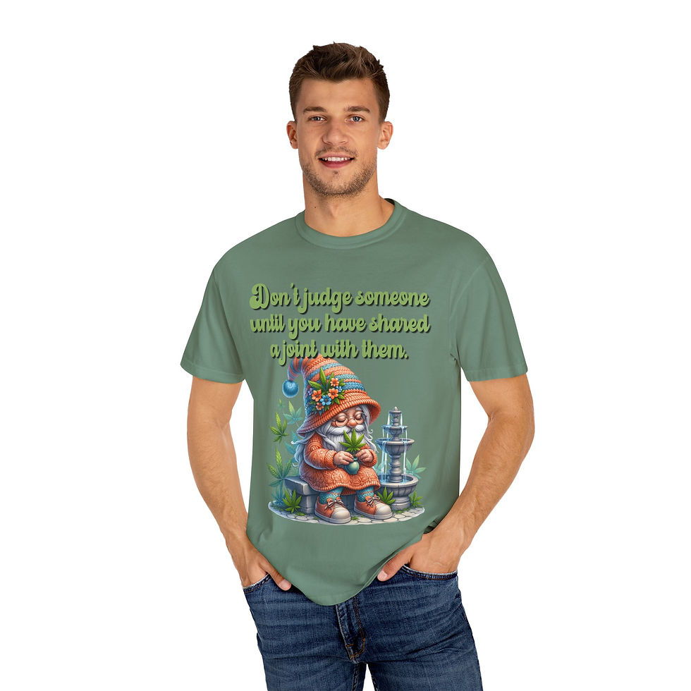 Thumbnail: Man wearing a green shirt with a gnome graphic and text.