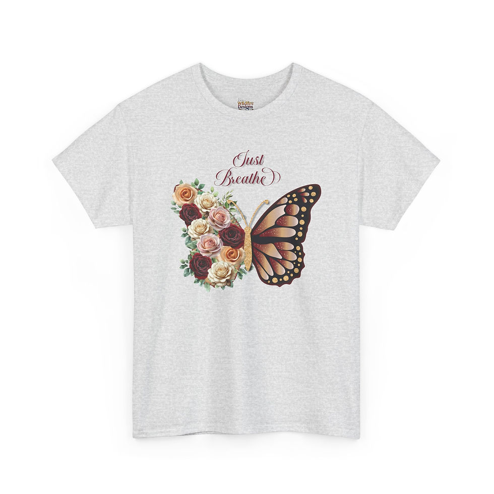 Thumbnail: Butterfly Floral Burgundy Beige "Just Breathe" Inspirational Tee