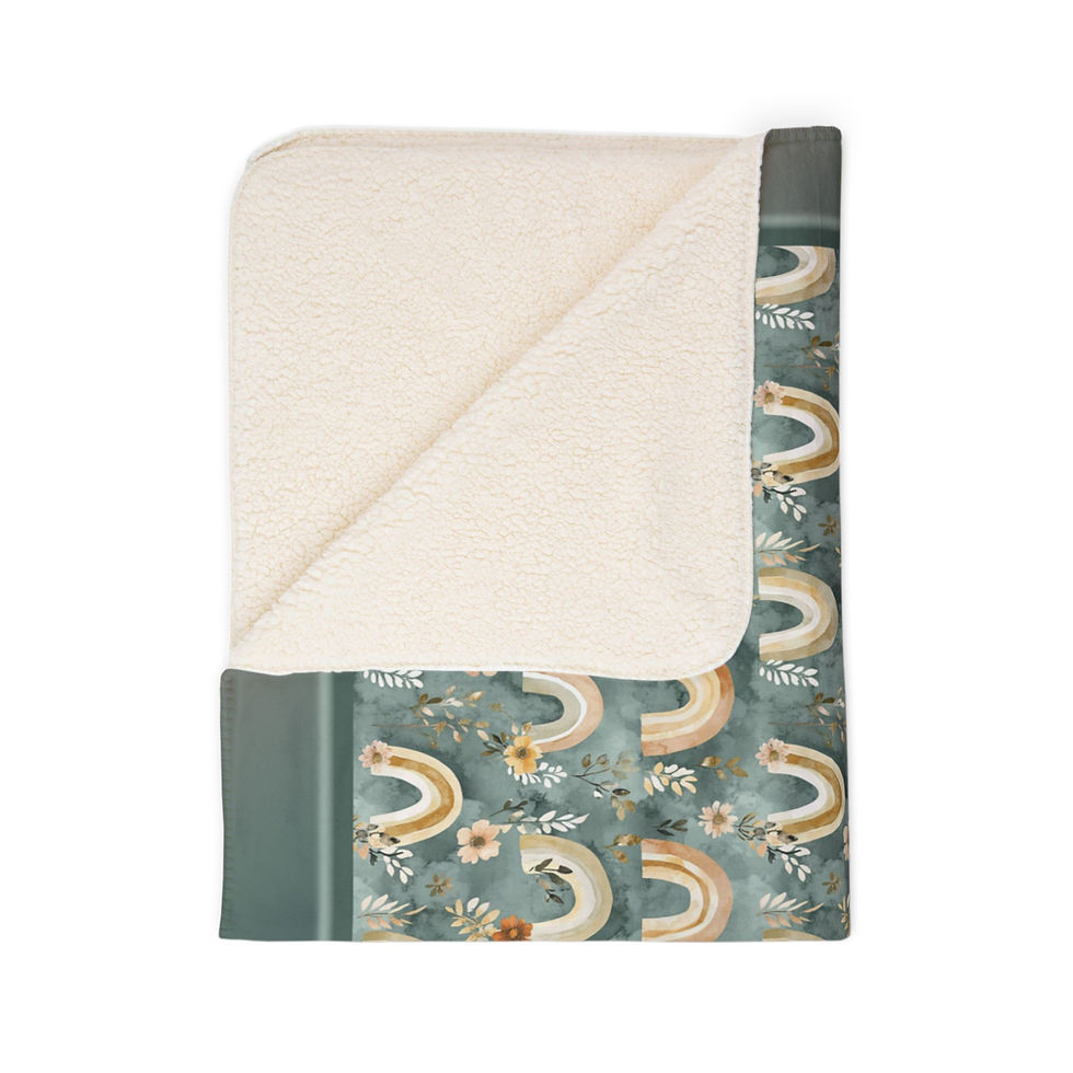 Thumbnail: Boho Rainbows on Green - Fleece Sherpa Blanket