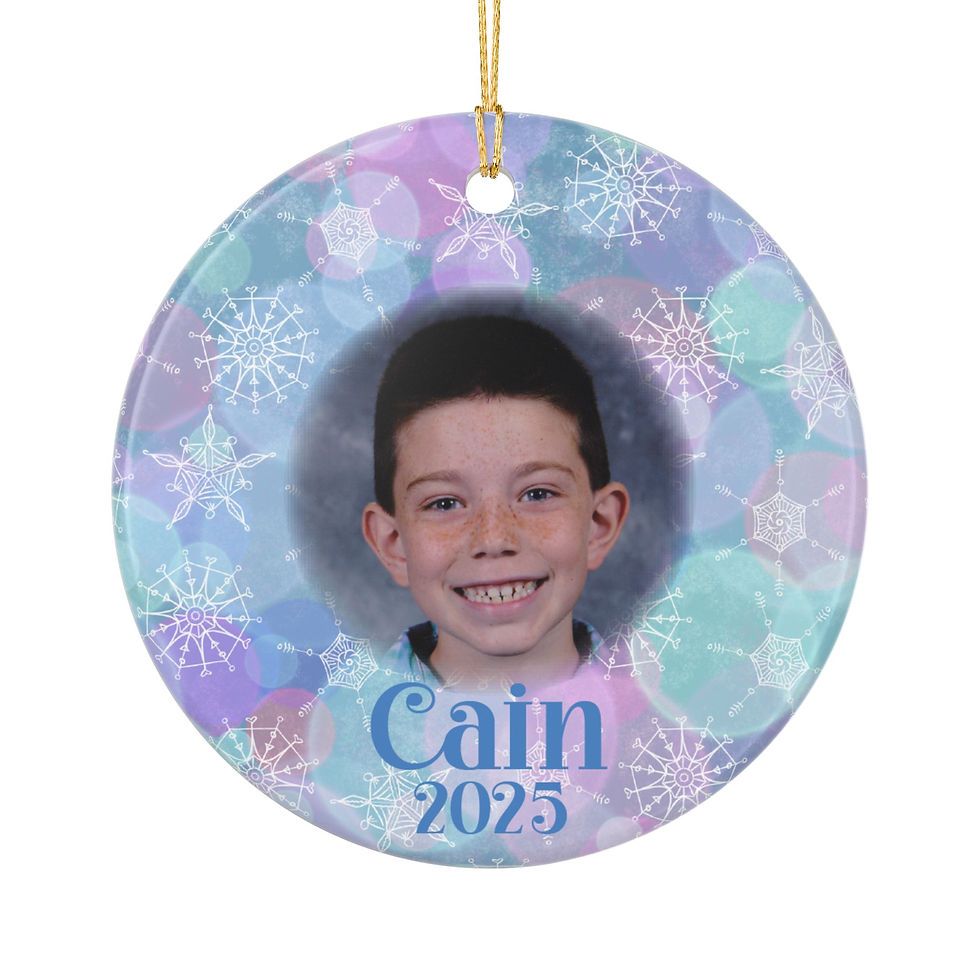 Cain 2025 portrait on snowflake ornament, a personalized Christmas keepsake.