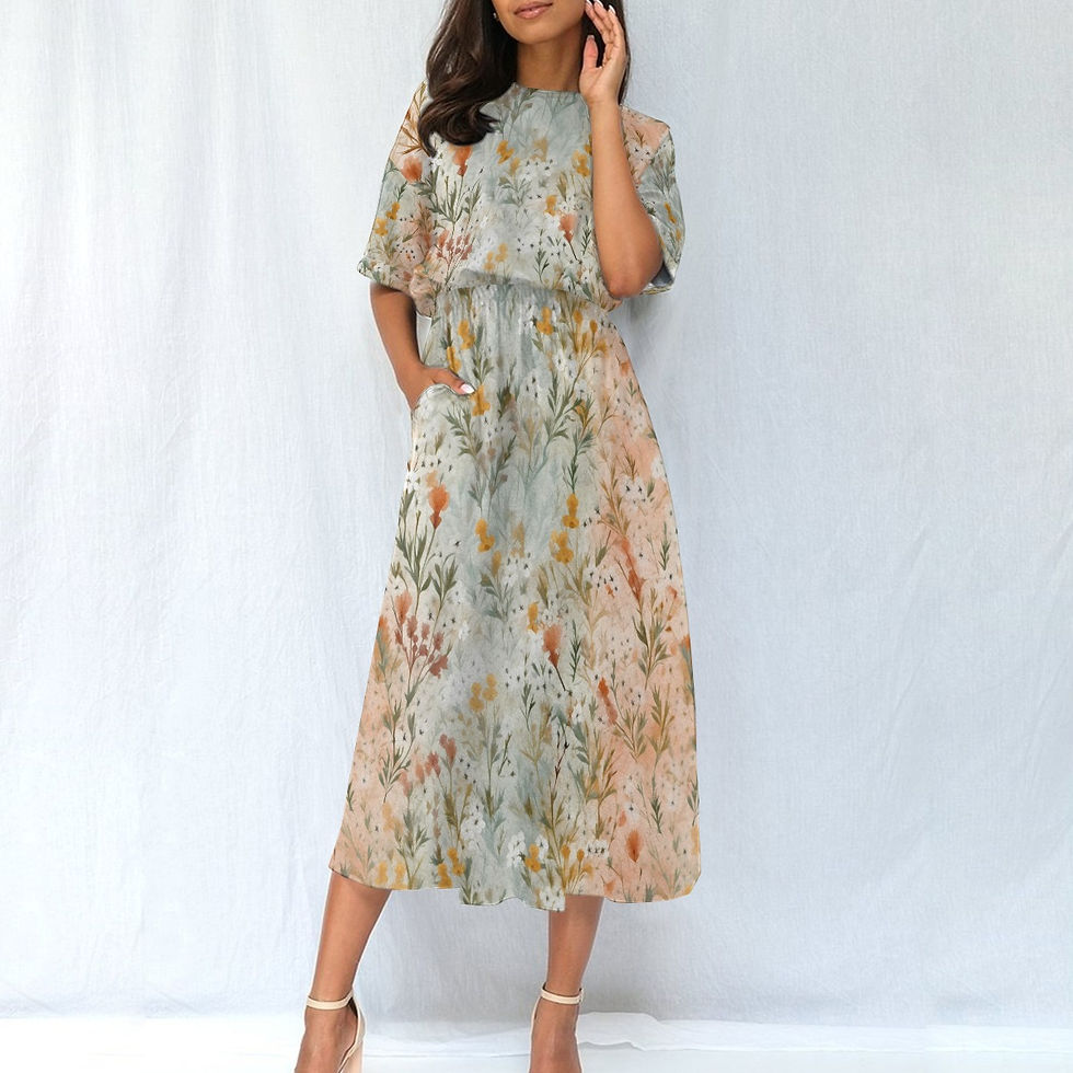 Import Spring Wildflowers, All-Over Print Women's Elastic waist dress front 2