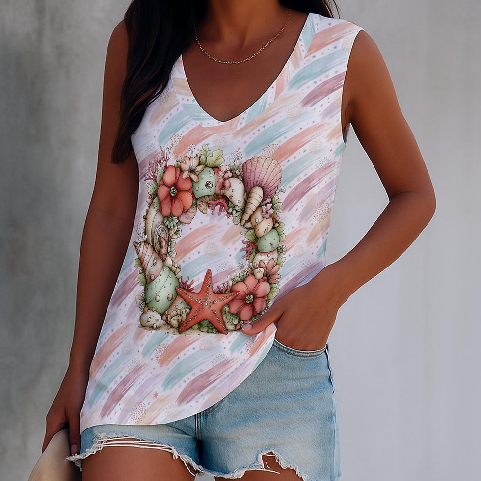 Thumbnail: AOP Women's V-Neck Tank Top Paint Strokes w Shell Wreath