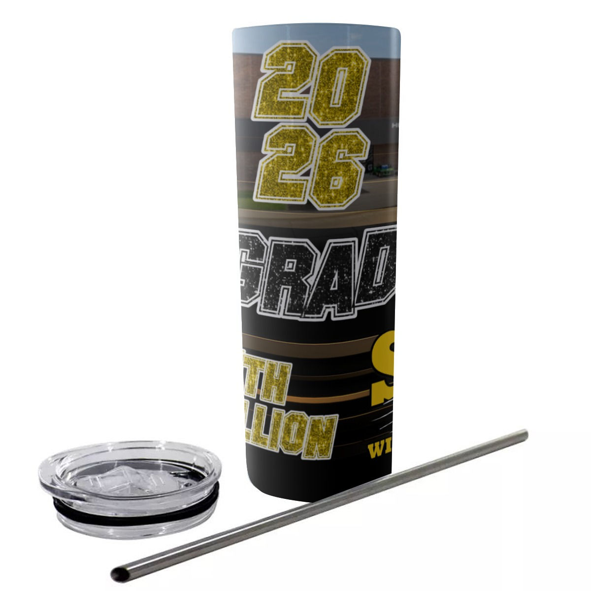S Vermillion High School GRAD 20oz Glitter Tumbler w straw