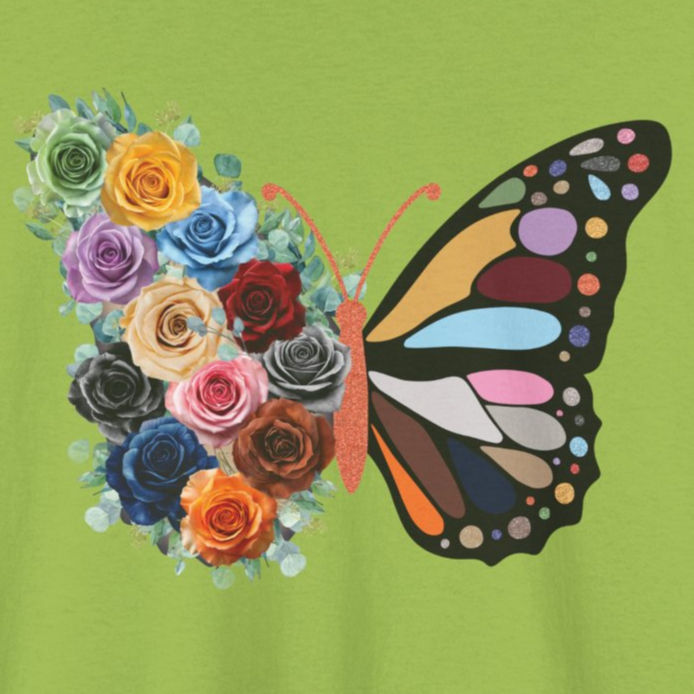 Butterfly Floral Tee — Colorful Half-Flower, Half-Butterfly Graphic T-Shirt