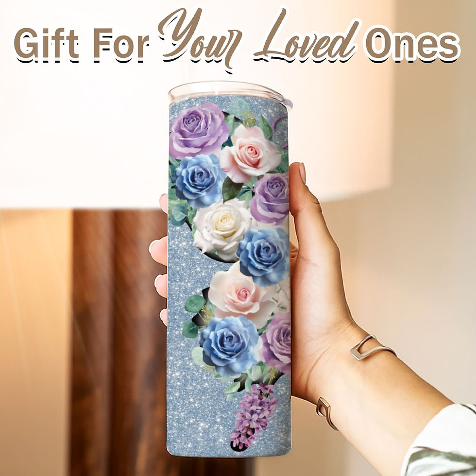 Thumbnail: 20OZ Skinny Tumbler Dusty Blue Floral Butterfly