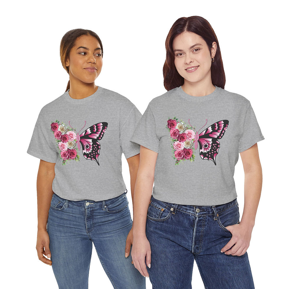 Thumbnail: Butterfly Rose Tee — Pink Floral Half-Butterfly Graphic T-Shirt