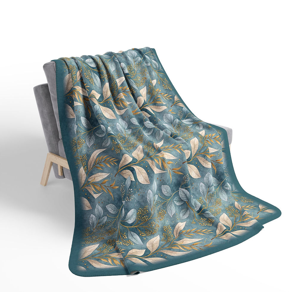 Thumbnail: Teal floral blanket draped over a chair, perfect for cozy comfort.