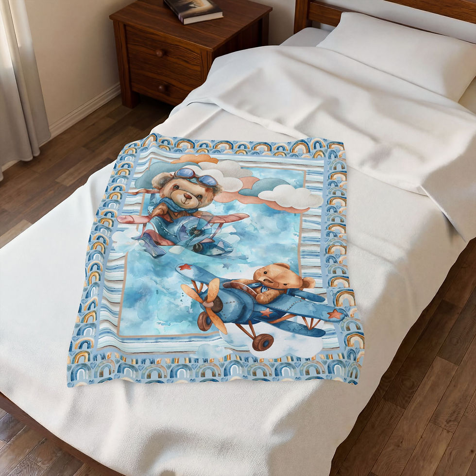 Thumbnail: Baby Bear Airplane Velveteen Plush Blanket – Cute Nursery Throw