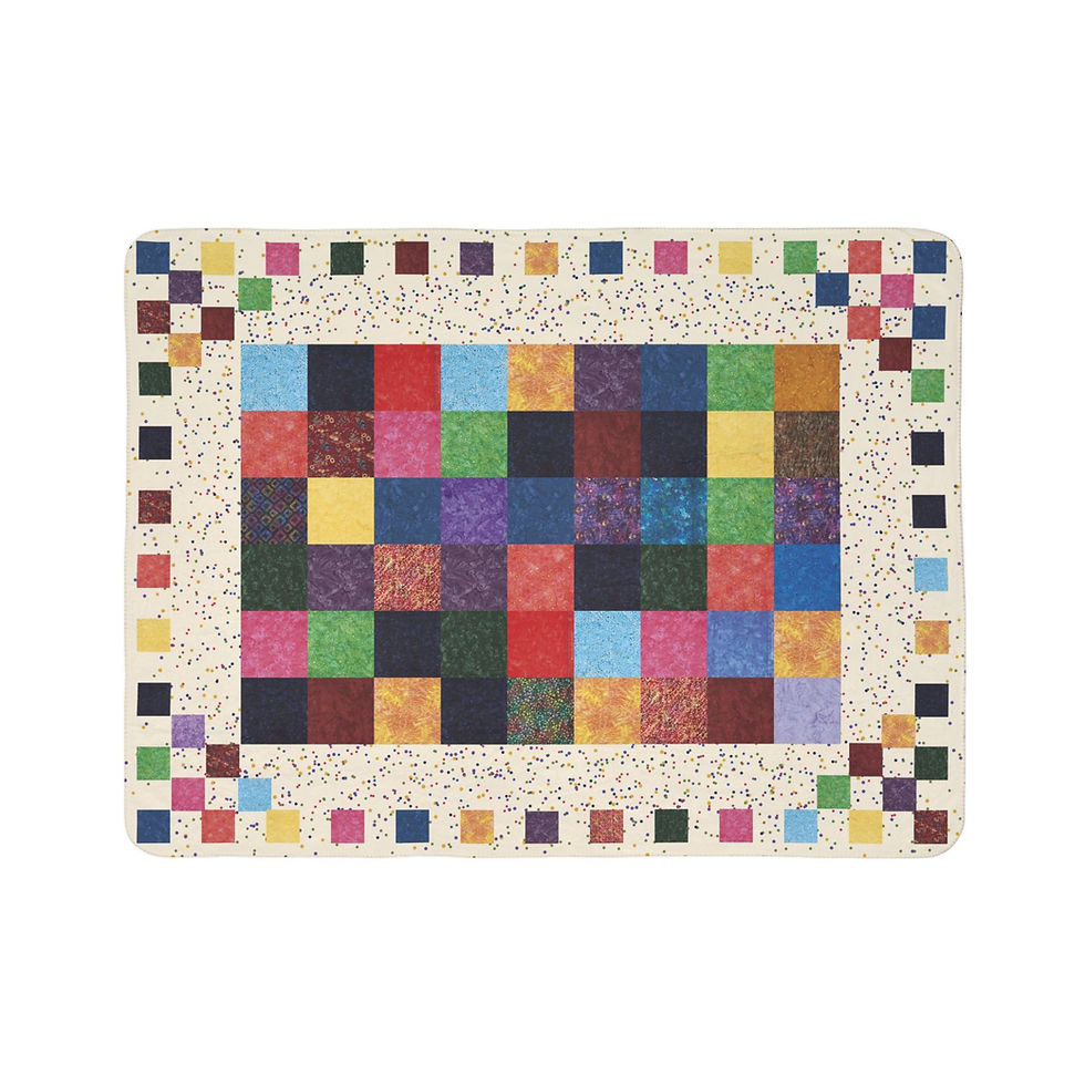 Colorful quilt design with squares on confetti, Fleece Sherpa Blanket, beige background.