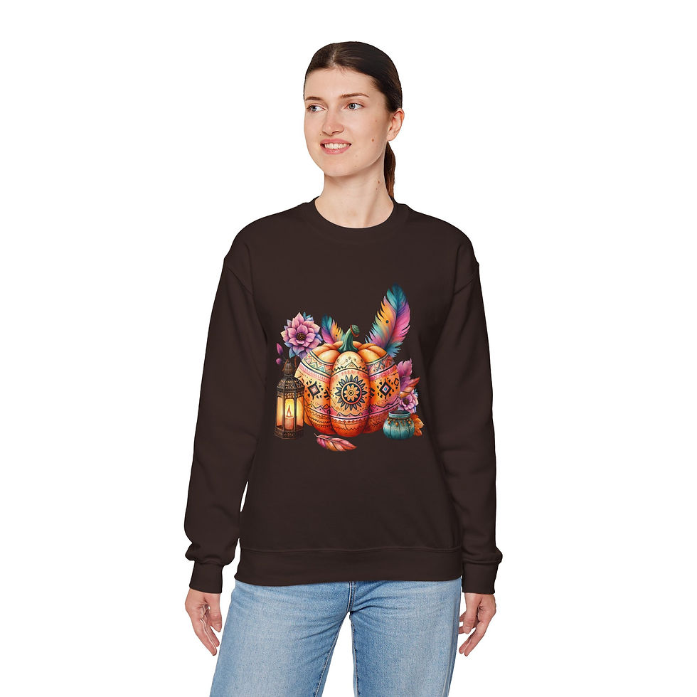 Thumbnail: Woman wearing Won't You Join Me for Dinner Crewneck, Halloween Party Wear. 