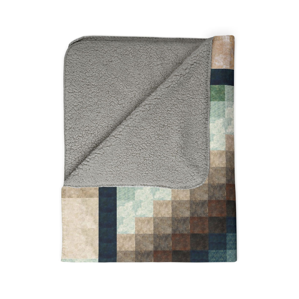 Thumbnail: Gradient Squares (Beige Green) - Fleece Sherpa Blanket