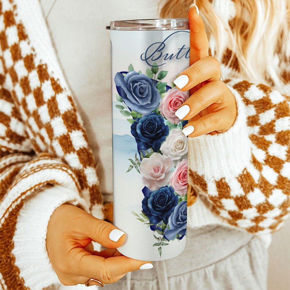 Thumbnail: 20oz Skinny Tumbler - Blue Dream Floral Butterfly