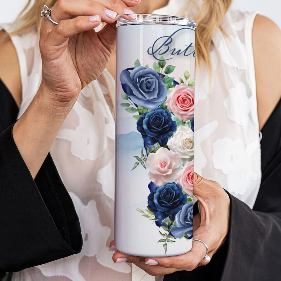 Thumbnail: 20oz Skinny Tumbler - Blue Dream Floral Butterfly