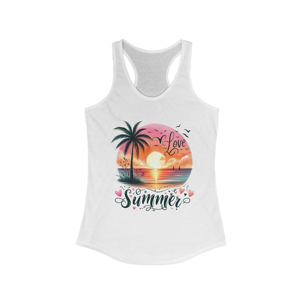 Thumbnail: White tank top with sunset graphic, Summer, life is better at the LAKE