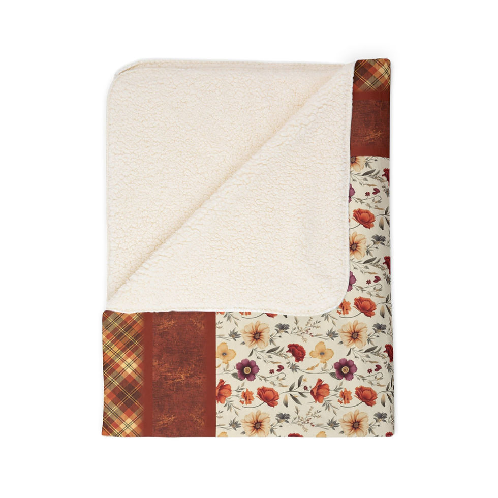 Thumbnail: Cozy blanket with floral and plaid patchwork on a white background.
