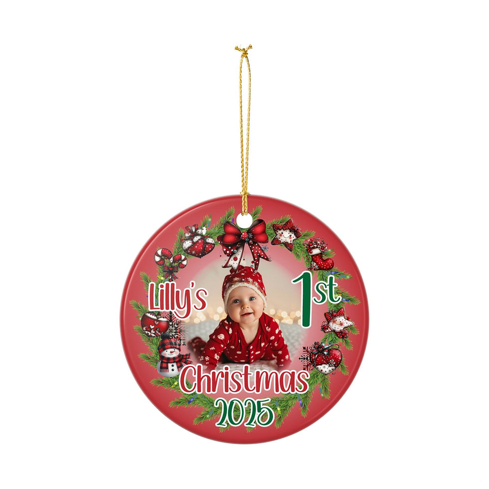 Thumbnail: Lilly's 1st Christmas 2025 ornament with baby photo; Personalized Baby 1st Christmas Ornament 2025.