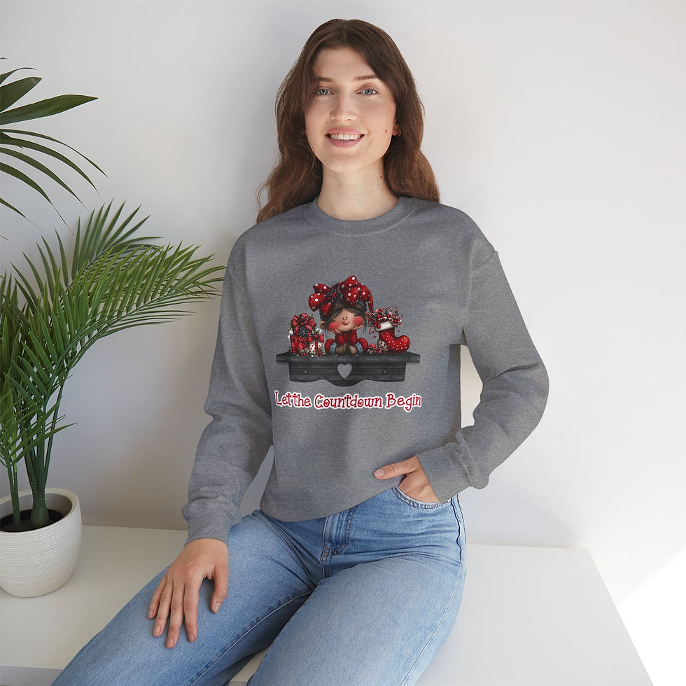 Thumbnail: Woman wearing gray sweatshirt with cartoon graphic and text: 