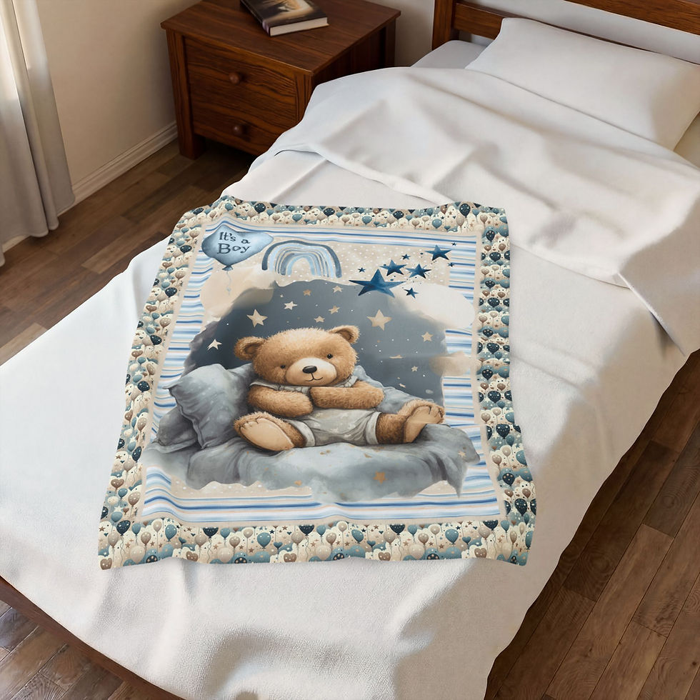 Thumbnail: Plush Baby Blanket - "It's a Boy" Teddy Bear Velveteen Throw