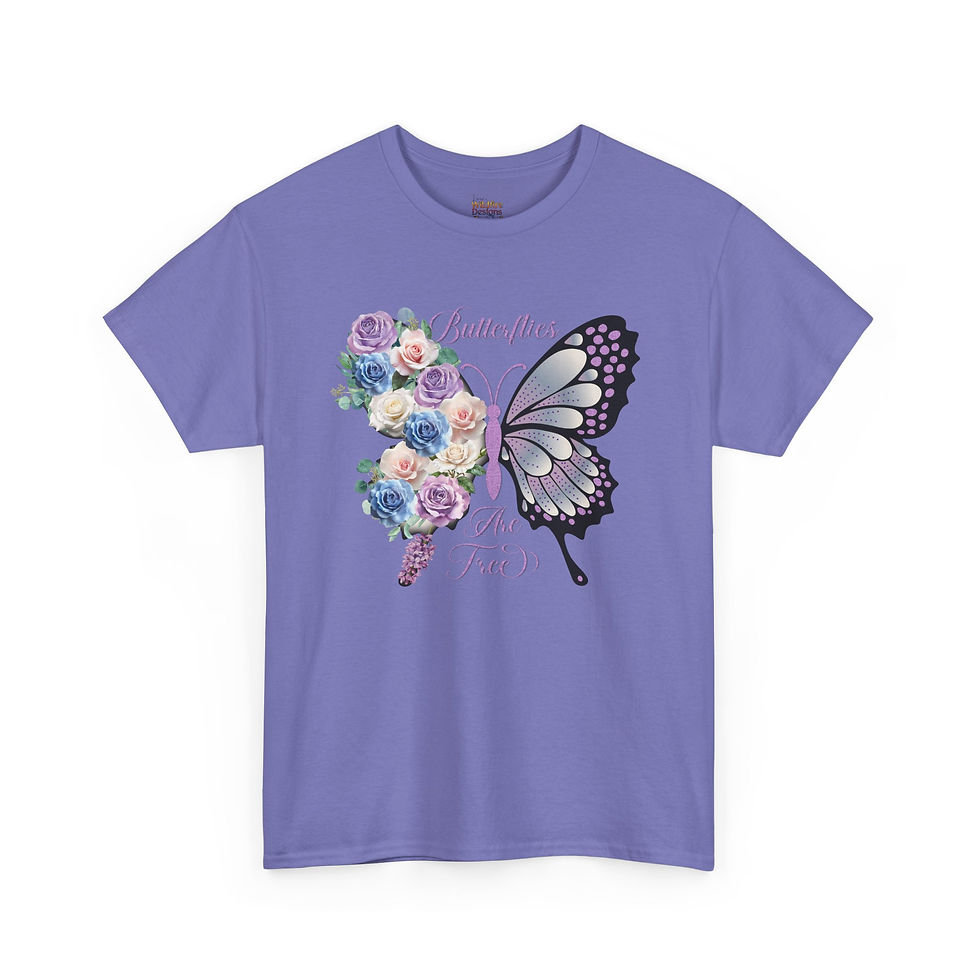 Thumbnail: Butterflies Are Free Floral Butterfly T‑Shirt — Purple Rose Garden Tee