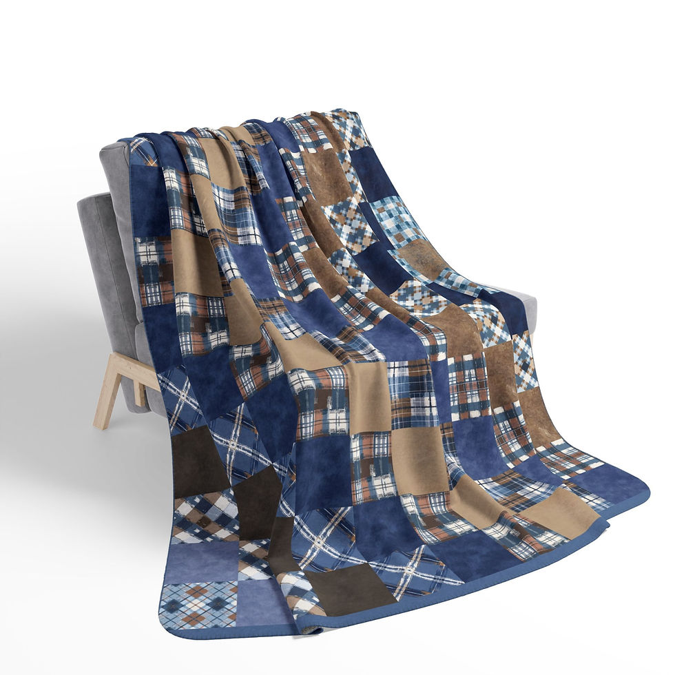 Thumbnail: Blue Brown Arrow Down Quilt Look - Fleece Sherpa Blanket