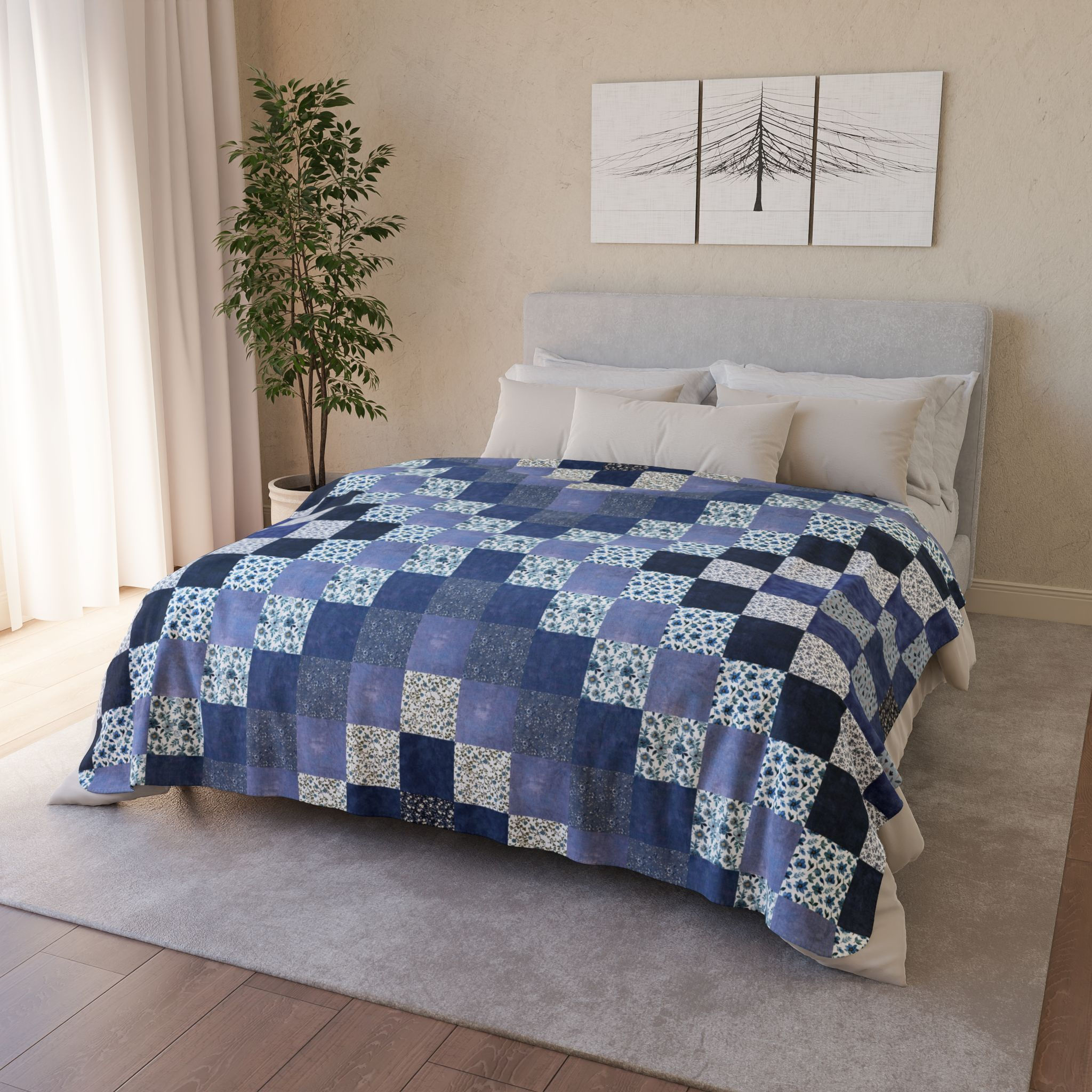 Ocean Blue X Quilt - Fleece Sherpa Blanket