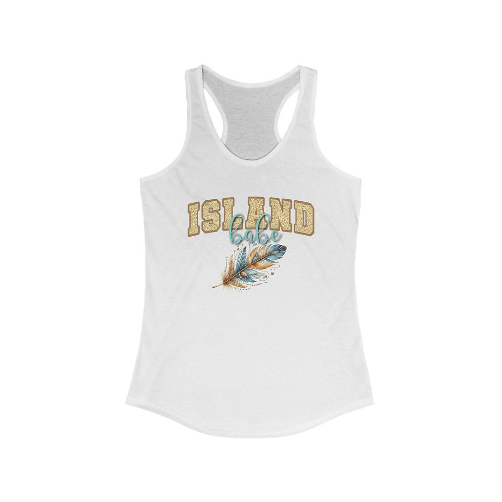 Thumbnail: White tank top with "ISLAND BABE" and feather graphic, apparel.