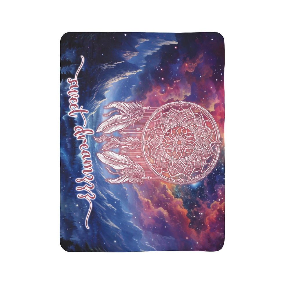 Thumbnail: Blanket with dreamcatcher design and text: celebrate the journey. Colorful space background.