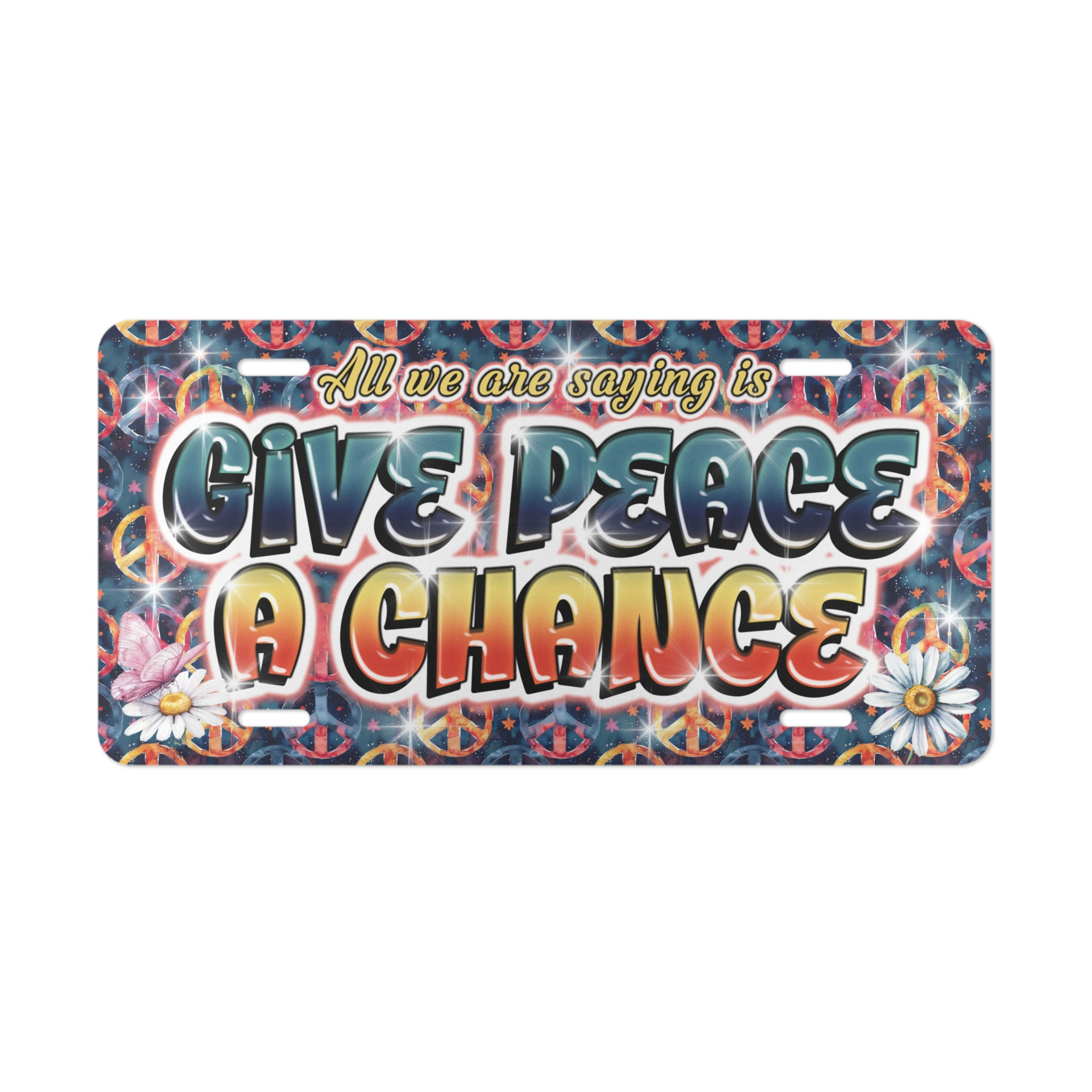 "All We Are Saying Is Give Peace A Chance" Retro Peace Sign License Plate