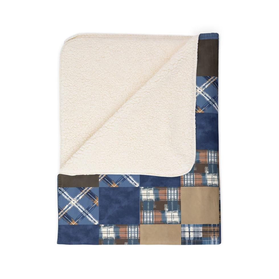 Thumbnail: Blue Brown Arrow Down Quilt Look - Fleece Sherpa Blanket