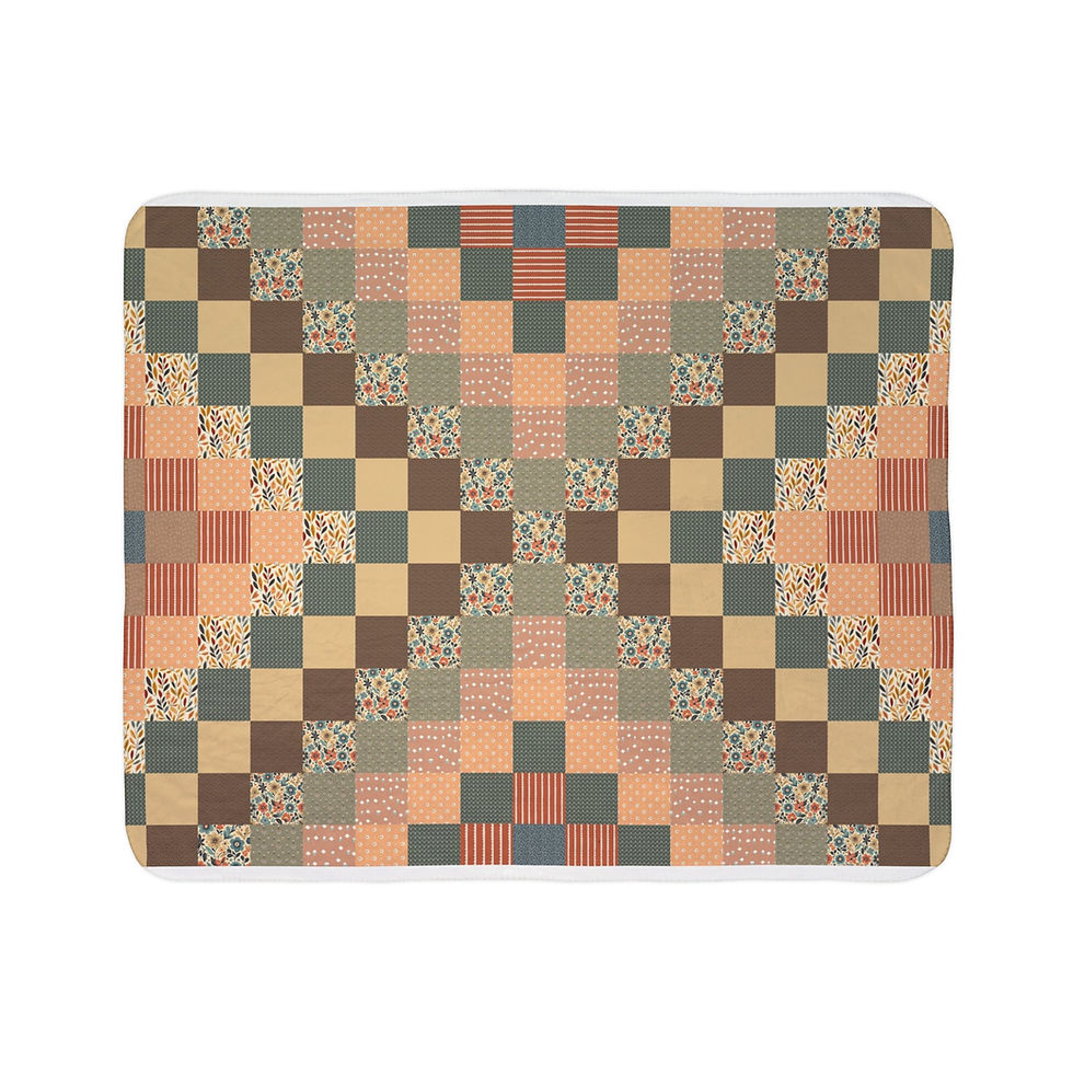 Thumbnail: Checkered Coral Ocean Quilt Look - Fleece Sherpa Blanket with a patterned design