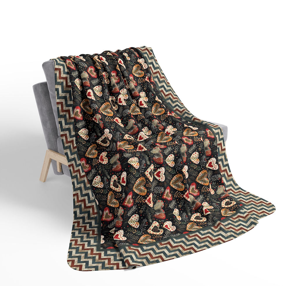 Thumbnail: Heart Pattern Sherpa Blanket – Cozy Vintage Hearts Fleece Throw