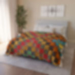 Bed with Colorful Squares on Confetti - Fleece Sherpa Blanket in bedroom setting.