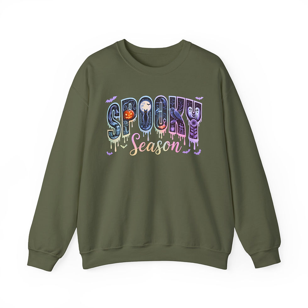 Thumbnail: Green Spooky Season graphic sweatshirt. Lacey Spooky Season Unisex Heavy Blend™ Crewneck Sweatshirt for autumn.