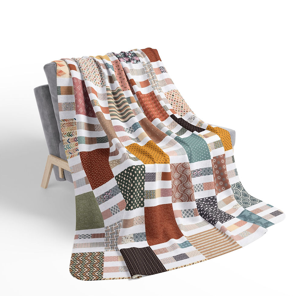 Thumbnail: Cozy blanket draped over a chair, Boho Brown Green Hexagon Pattern Fleece Sherpa Blanket.