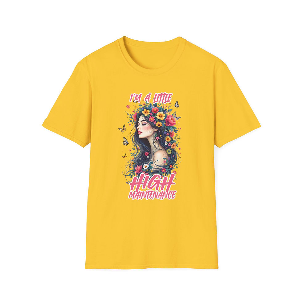 Thumbnail: Yellow t-shirt with floral design and text saying 